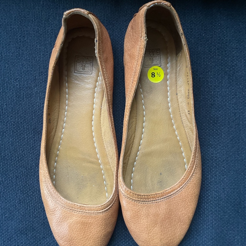 Frye Leather Ballet Flats Tan Cognac Slip On Shoes Women’s Sz 8.5 B